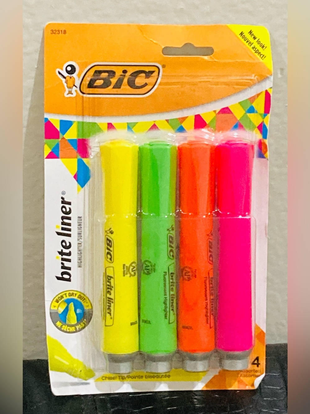 NEW BIC Brite Liner Highlighter 4-Pack - Yellow, Green, Orange, Pink
